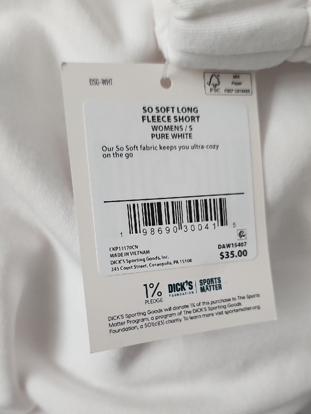 DSG Women's Fleece So Soft Mid-Rise Short In Pure White Size Small New With Tag - Picture 6 of 7
